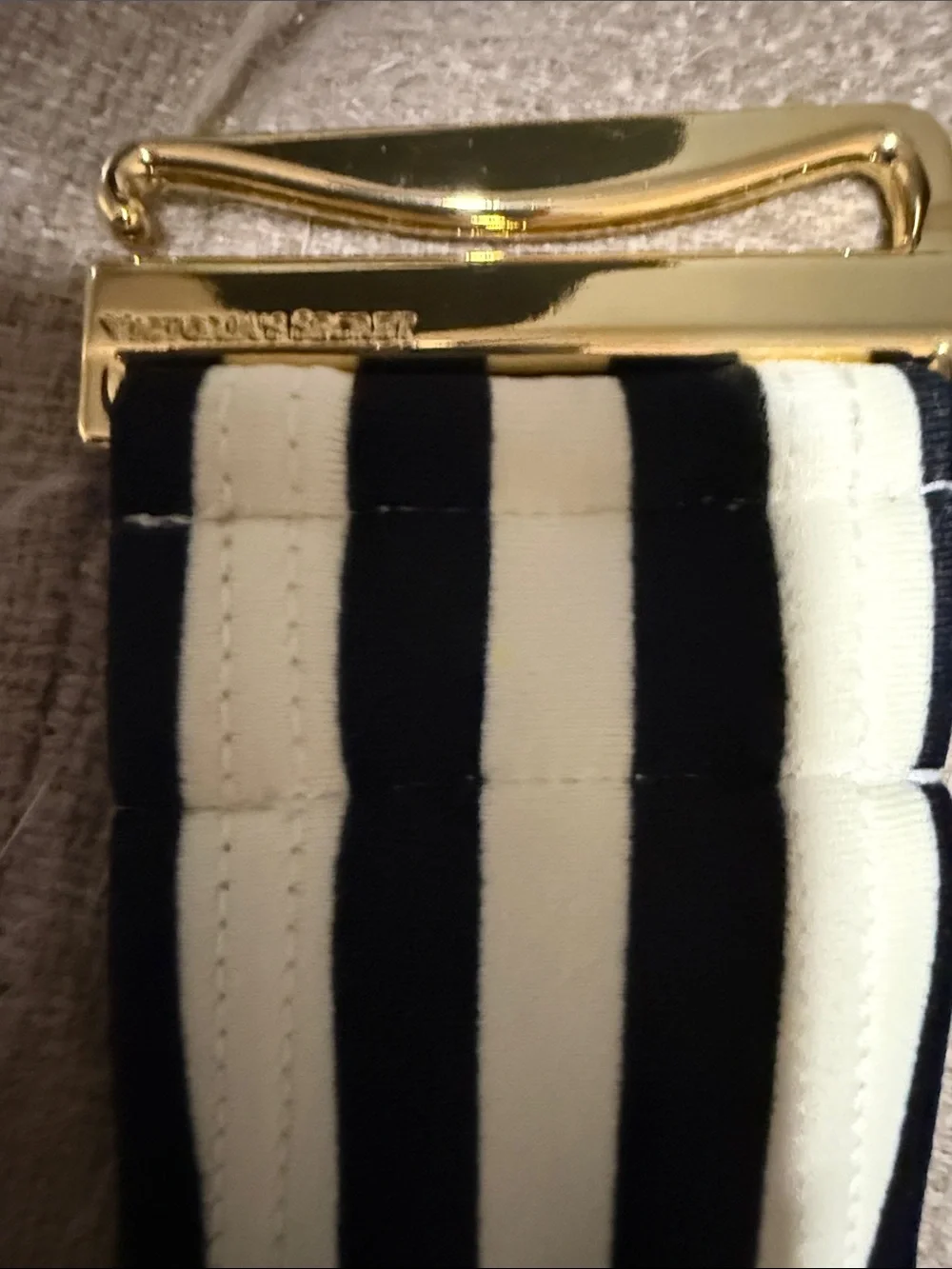 Victoria's Secret Black & White Striped Halter Bikini Top 34 DD